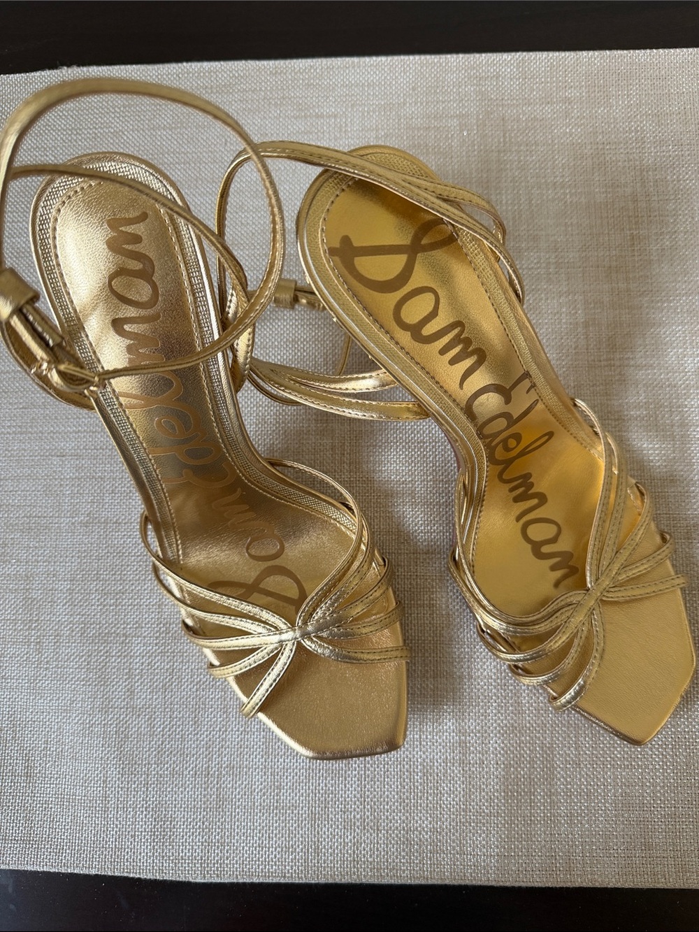 Sam Edelman Metallic Gold Strappy High Heel Sandals - Picture 2 of 11
